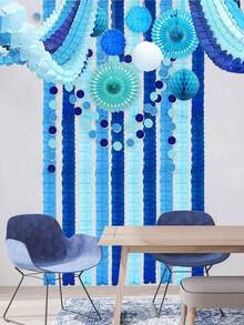 12件/套 - 60英尺（18米）三叶草花环，蓝白流苏纸质悬挂花环，可重复使用，适合主题派对、婴儿派对、毕业典礼、婚礼、家庭聚会、海军蓝海洋主题派对等。