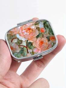 Caja de píldoras de metal color oro rosa - Diseño portátil cuadrado de doble compartimento, de uso dual para joyas y medicamentos, opción de regalo ideal para días festivos