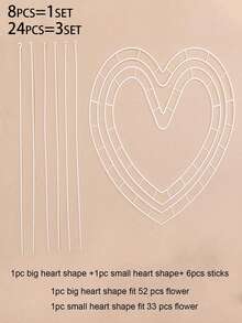 Juego de 24 piezas/8 piezas Soporte con forma de corazón para arreglos florales, herramientas para arreglos de rosas, envoltorio de regalo fácil, decoraciones para fiestas, artículos esenciales para diseño floral, herramienta con forma para arregladores florales para manualidades DIY y accesorios para empaquetar ramos