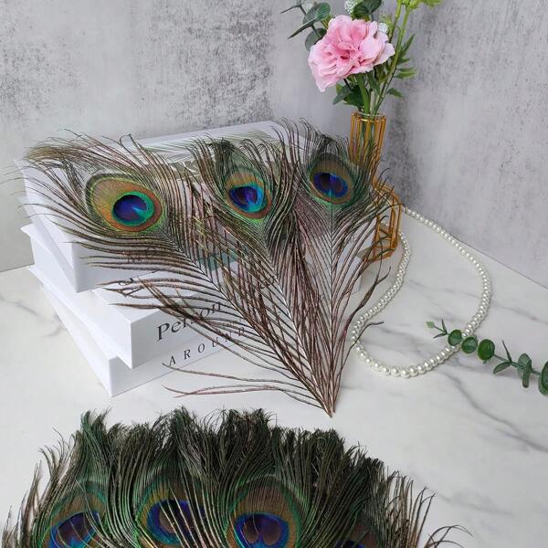 10 pezzi di piante in piume di pavone artificiali, da utilizzare per decorazioni domestiche, creazione di gioielli e artigianato (il colore cambia con la luce). Vasi da artigianato per matrimoni, feste familiari, decorazioni natalizie. Piume di pavone sciolte da 10-12 pollici, utilizzate per fai-da-te, composizioni floreali per matrimoni, decorazioni natalizie e per la casa