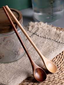 长柄木制烹饪勺，用于搅拌、调料和盛菜，带耐热手柄，学校用品