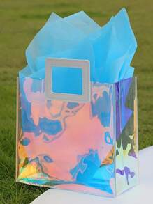 Colorful Clear Laser Bag With Handles, Holographic Small Gift Bag Clear Birthday Gift Bags For Women Wedding Gift Bags , Shopping Bag, Party Gift Bag, Craft Tote Bag, Party Favors, Party Gift Decor - Reusable, Foldable, Easy To Clean