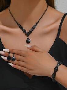 1 Set Fashion Waterdrops Rhinestone Earrings Necklace Bracelet Jewelry Set, Suitable For Women's Daily, Wedding, Banquet & Party Wear