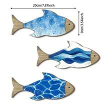 3 件木制蓝色热带鱼墙面艺术标牌，适用于家庭办公室墙壁装饰，农舍可爱热带鱼墙面装饰，适用于家庭客厅卧室装饰夏季家居装饰海滩 - 彩色 - 查看 7