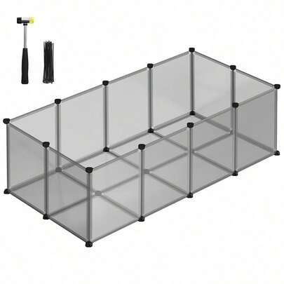Pet Playpen With Floor, Small Animal Enclosure, DIY Plastic Cage, Indoor Run For Hamsters, Rabbits, Hedgehogs, Guinea Pigs, 143 X 73 X 46 Cm, Grey