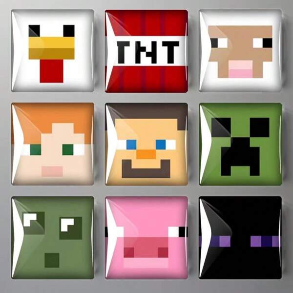 Minecraft 9PCS Minecraft Official Licensed Cute Cartoon Fridge Magnets Refrigerator & Kitchen Decor 2 Styles Gift For Family Friends Fans Minecraft Collectibles
