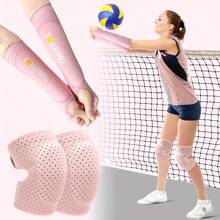 1 set - Manches de bras pour volley-ball - 1 paire + Genouillères épaisses à port ouvert avec éponge - 1 paire, Genouillères de danse épaissies pour le genou, Manches de bras avec coussinets et trou pour le pouce pour passe et frappe, Convient pour le volley-ball, hommes et femmes