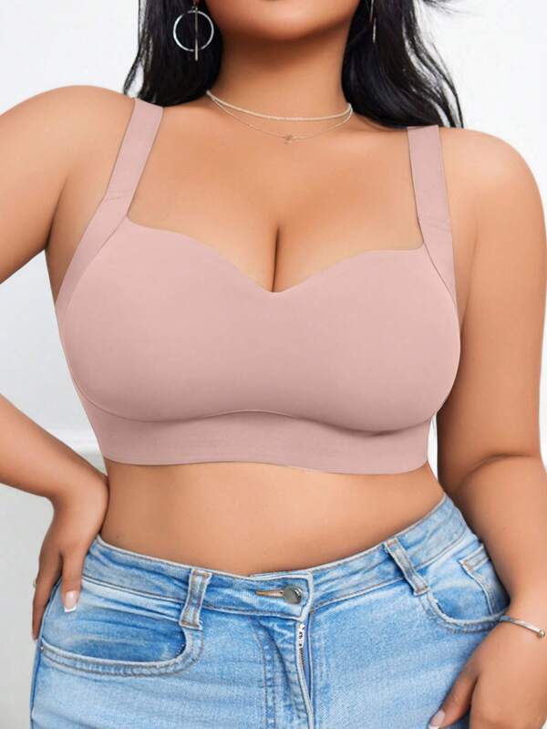 1pc Women's Seamless Padded Push-Up Bra With Wide Adjustable Straps, Comfortable