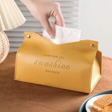 1pc Elegant Golden "Enjoy Your Life Sunshine Happiness" Tissue Box - Rectangular, Stylish Home Decor For Living Room, Bedroom, Kitchen | Ideal Christmas & Halloween Gift, Gift Tissue Box | Modern Tissue Holder | Zinc Alloy Handles, Tissue Box Decor, School Supplies,Back To School