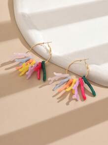 1 Pair Women Bohemian Woven Geometric Resin Faux Coral Earrings (Resin Color Random)