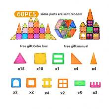 60 piezas de bloques de construcción magnéticos grandes y coloridos, juego de diseño arquitectónico, regalo de vacaciones (color aleatorio) - Multicolor - Ver 11