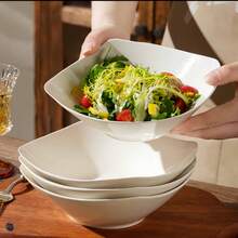 10 piezas Tazones blancos, material de PP Platos cuadrados reutilizables de 8 pulgadas, aptos para microondas y lavavajillas, adecuados para cocina, postres, frutas, ensaladas, sopas, vajilla para comidas al aire libre, regalo para Navidad, Año Nuevo, Festival de Primavera, tazones de caramelos