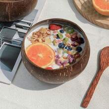 一套（椰子碗+勺子）椰子壳碗，复古圆形碗，椰子壳勺子，适合制作冰沙甜点碗，可用作学校餐饮用品，椰子壳勺子，返校季必备 - 椰殼 - 查看 7