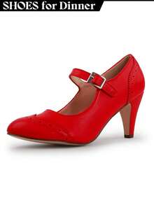 Women Mary Jane Pumps – Round Toe Retro Low Kitten Heels With Ankle Strap & Memory Foam Insole, Vintage 1950s Cone Heel Dress Shoes For Weddings, Bridesmaids, Date Night, Parties & Business Casual [Size Up Half Size] - Pu đỏ - Xem 1