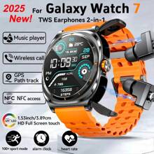 GUHUAVMI 2025 New TWS Earphones Smartwatch 2-In-1, 1.53'' HD Screen, HiFi Sound Effects, Built In Earbud, Wireless Call, NFC Smart Watch, Fitness Tracker With Pedometer, Heart Rate Sleep Monitor Smartwatch, Sports Music Watch, Compatible With IOS And Android, Compatible With Galaxy Watch 7 Ultra