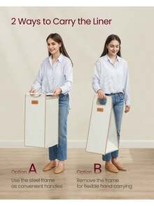 Laundry Hamper With 4 Compartments, 150 L Laundry Sorter, Rolling Laundry Cart With Shelves, Removable Liners, 6 Labels, Camel Brown And Cream - Camel - View 5