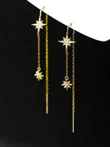 1 Pair S925 Sterling Silver Star Tassel Earrings For Women, Minimalist Elegant Style Dangle Earline, Fashionable Versatile Jewelry Gift - Star - View 16