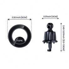 TOPK Magnetic Car Mount , 20 Powerful Magnets, 360° Rotation Air Vent Phone Holder, Waterproof, Adjustable, Round Shape, ABS Material, Compatible With IPhone 15/14/13/12 Series, Auto Smartphone Cradle - Black - View 10