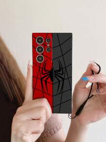 1 pieza Funda de teléfono de unicolor con gráfico de araña de TPU y 1 pieza Cordón de silicona de unicolor, compatible con iPhone/teléfonos Android, protectora y de moda