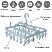 1 pièce Séchoir à linge pliable en plastique PP avec pinces à linge, avec 32 pinces, séchoir à linge suspendu et anti-vent pour les vêtements, sous-vêtements, chaussettes et plus