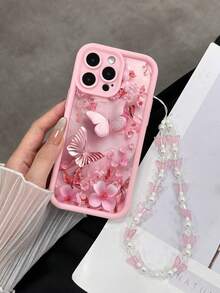 Butterfly Painted Recessed Pink Wrist Strap Shockproof Slim Fashionable Phone Case Compatible With IPhone 16, IPhone 15, IPhone 15 Pro Max, IPhone 13, IPhone 14 Pro Max, IPhone 7, IPhone 8, IPhone 7 Plus, IPhone 8 Plus, IPhone 12 Pro Max, IPhone 13 Pro Max, IPhone 14 Pro Max, IPhone 13, IPhone 14, IPhone 11, IPhone 12, IPhone 14 Women Soft Anti-Drop XS/S/XS MAX/78GES Waterproof Scratch Resistant - Multicolor - View 3