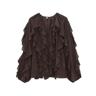 HZXVIC Women's New Autumn French Style Multi-Layer Ruffle Transparent V-Neck Drape Long Sleeve Blouse