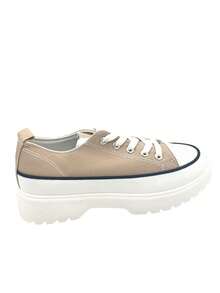 Women's Thick-Soled Casual Canvas Sneakers - Khaki - View 3