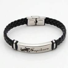 Stainless Steel Constellation Bracelet For Women Men Zodiac Sign Leather Bracelet Wristband Jewelry Birthday Gift