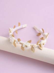1 Peça Tiara Infantil com Folha Dourada e Flor Branca, Adequada para Uso Diário, Viagem, Fotografia, Casamento, Festa