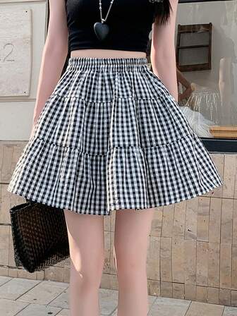 女式带衬里的褶皱格子裙，休闲可爱性感派对领带蝴蝶结荷叶边下摆迷你裙