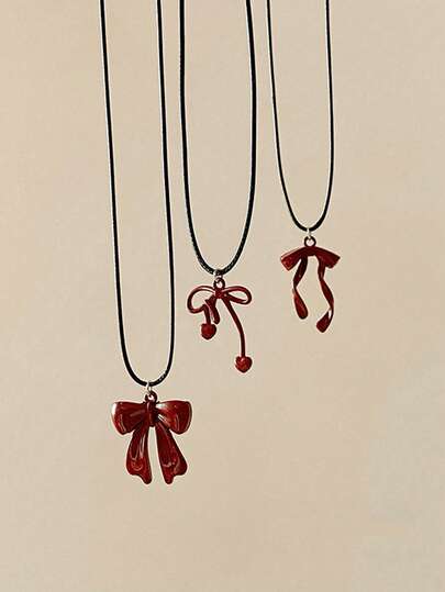 1pc Fashion Red Bowknot Pendant Necklace, Suitable For Women Everyday Wear