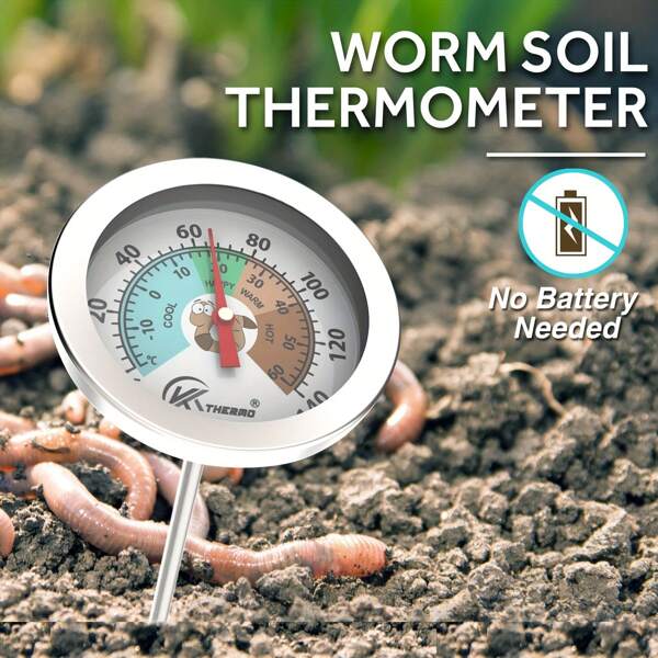 KT THERMO Thermomètre de compost en acier inoxydable KT THERMO - Affichage analogique, lectures précises pour le jardinage et la foresterie, sans batterie nécessaire, outil de mesure de précision Design de Cartoondoodle D