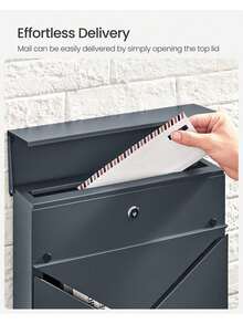 Letter Box, Wall-Mounted Post Box, Mailbox With V-Shaped Viewing Window, Lock And Lid, Newspaper Holder, Easy To Install, Anthracite Grey - Grey - View 2