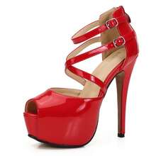 Sandalias de vestir con plataforma, tacón de aguja y cremallera, con tiras cruzadas en el tobillo para mujeres - espejo rojo - Ver 2