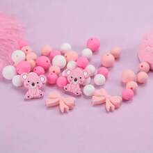 36/38/43pcs Cute Silicone Bead Set, 12mm/15mm Solid Color Koala Pattern Round Loose Beads, Used For DIY Jewelry Making, Key Chain, Pen Strap, Bracelet, Necklace, Pendant Handcraft Supplies