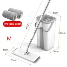 拖把桶套装，平板拖把桶系统，超细纤维拖把，加长手柄，适用于硬木地板清洁，柔韧白色拖把