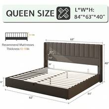 Queen/King Size Lift Up Storage Bed Frame, Linen Upholstered Platform Bed With Vertical Channel Tufted Wingback Headboard, Hydraulic System Design And Wood Slats Support, No Box Spring Needed, Elegant Bedroom Furniture, Dark Grey - 深灰色 - 查看 3