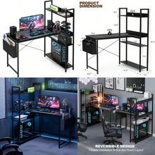 100x80 Cm L Shaped Gaming Desk With Reversible Storage Shees Computer Desk Home Office Corner Study Writing Table With Hutch Study Black - Black - View 1