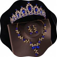 EBUDAE Tiaras y coronas para mujeres, conjunto de joyas nupciales de tiara, aretes y collar con cristales, accesorios de disfraz para fiesta, Halloween, baile de graduación y concursos de belleza