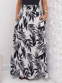 Solid Women's Long Skirt - 黑與白 - 查看 2