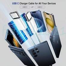 PD 60W 双 USB C 快速充电线适用于 16/15 Pro Max Plus 适用于三星 POCO Type C 转 Type C 快速充电器编织线数据线带盒 Nan