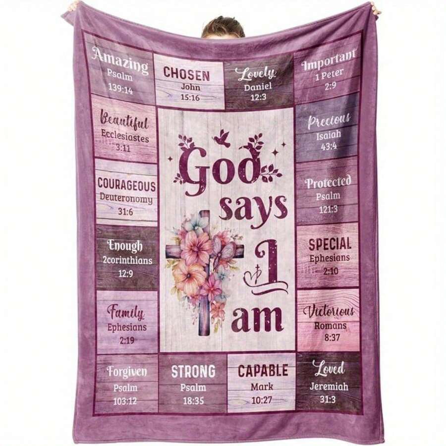 God Says You Are A Blanket, God Says I Am A Blanket, Christian Blanket, Floral Themed Blanket, Super Soft Flannel Printed 3D Blanket, As Birthday Gifts, Family, Wedding, Souvenir Blankets, Polyester Blankets Suitable For All Seasons, Washable, Machine Washable, Lightweight, Breathable, Comfortable, Warm, Unique, 280gsm For Him, Her Personalized Ideal Gifts For Her, Him, Family, Boyfriend, Girlfriend, Father, Family, Mother, Lover, Daughter, Son, Grandfather, Grandmother, Friend, Classmate, Pet. Perfect Nap, Camping, Travel, Home, Daily Life, Office Decoration, Birthday, Anniversary, Valentine's Day, Thanksgiving, Christmas, Halloween, Mother's Day, Father's Day, Wedding, New Year Gifts ,Sofa,Bed,Car,Bedroom,Living Room,Office, Outdoor Camping, Beach,Wall Decoration - Nhiều màu - Xem 1