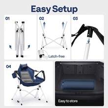 Silla de camping portátil, hamaca tipo silla de 400 libras, silla colgante con soporte ajustable para la espalda - Negro - Ver 9