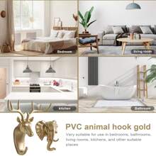 2PCS Deer Head + Elephant Head/Rhinoceros Head + Giraffe Head Wall Hooks - No Drill Adhesive Animal Decor Hooks For Bathroom Bedroom, Heavy Duty Wall Hanging Hooks For Towels Robes Keys Coats Entryway Home Decor