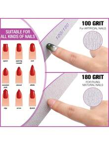 Bộ dũa và đánh bóng móng tay 100/180 grit, dụng cụ làm móng chuyên nghiệp hai mặt, thích hợp cho móng acrylic. - Hồng - Xem 5