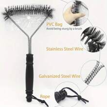 Stainless Steel BBQ Grill Brush, Easy Cleaning Metal Wire Bristle, Kitchen Dirt Brush For Gas Grill, Charcoal Grill, Kitchen Accessories, Stainless Steel Bristles, Outdoor Barbecue Grill Accessories
