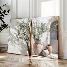 Set Of 2 Unframed Neutral Boho Cactus Olive Tree Wall Art Poster Canvas Print Minimalist Mediterranean Travel Painting For Apartment,Living Room,Bedroom,Modern Home Decoration - Multicolor - View 3