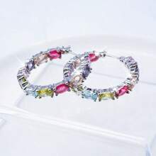 1 Stück minimalistisch eleganter 925 Silber Kubikzirkonia geometrisch quadratischer Ohrring, geeignet für Bankette, Hochzeiten, Partys