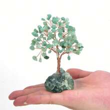 1 pieza Árbol de la suerte de piedra natural en bruto mini piedra curativa de cristal artesanal tejido decoración de escritorio del hogar regalo para mujeres Día del Padre 4 de julio