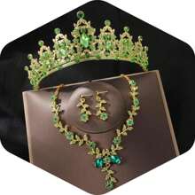 EBUDAE Tiaras y coronas para mujeres, conjunto de joyas nupciales de tiara, aretes y collar con cristales, accesorios de disfraz para fiesta, Halloween, baile de graduación y concursos de belleza
